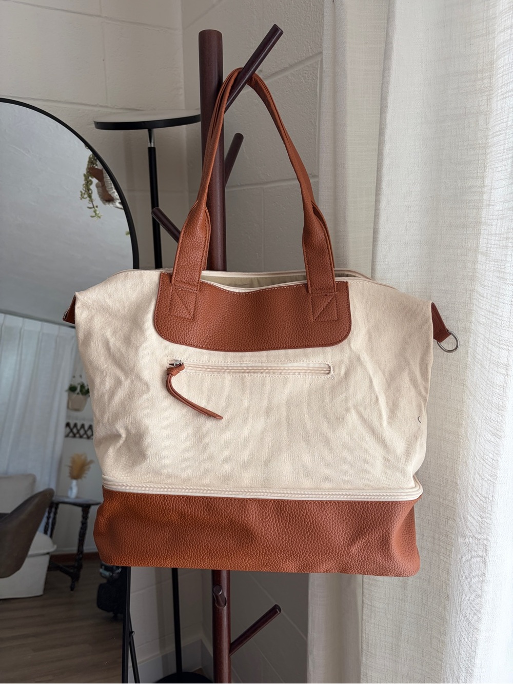 Graf Lantz Weekender bag Canvas and Faux Leather Tote Bag in Cream and Brown